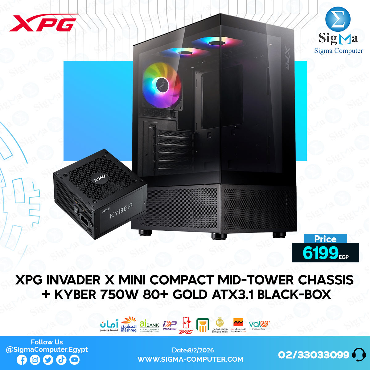 Sigma - XPG INVADER X MINI Compact Mid-Tower Chassis + Kyber 750w 80 ...