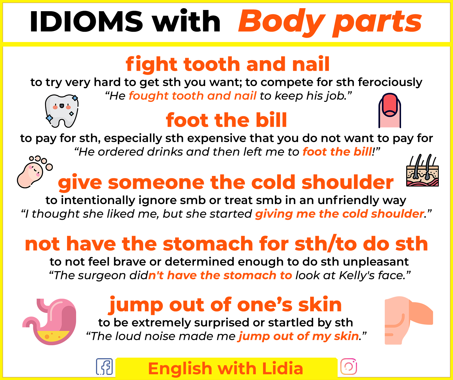 🤩 Let's learn some idioms with BODY... - English with Lidia