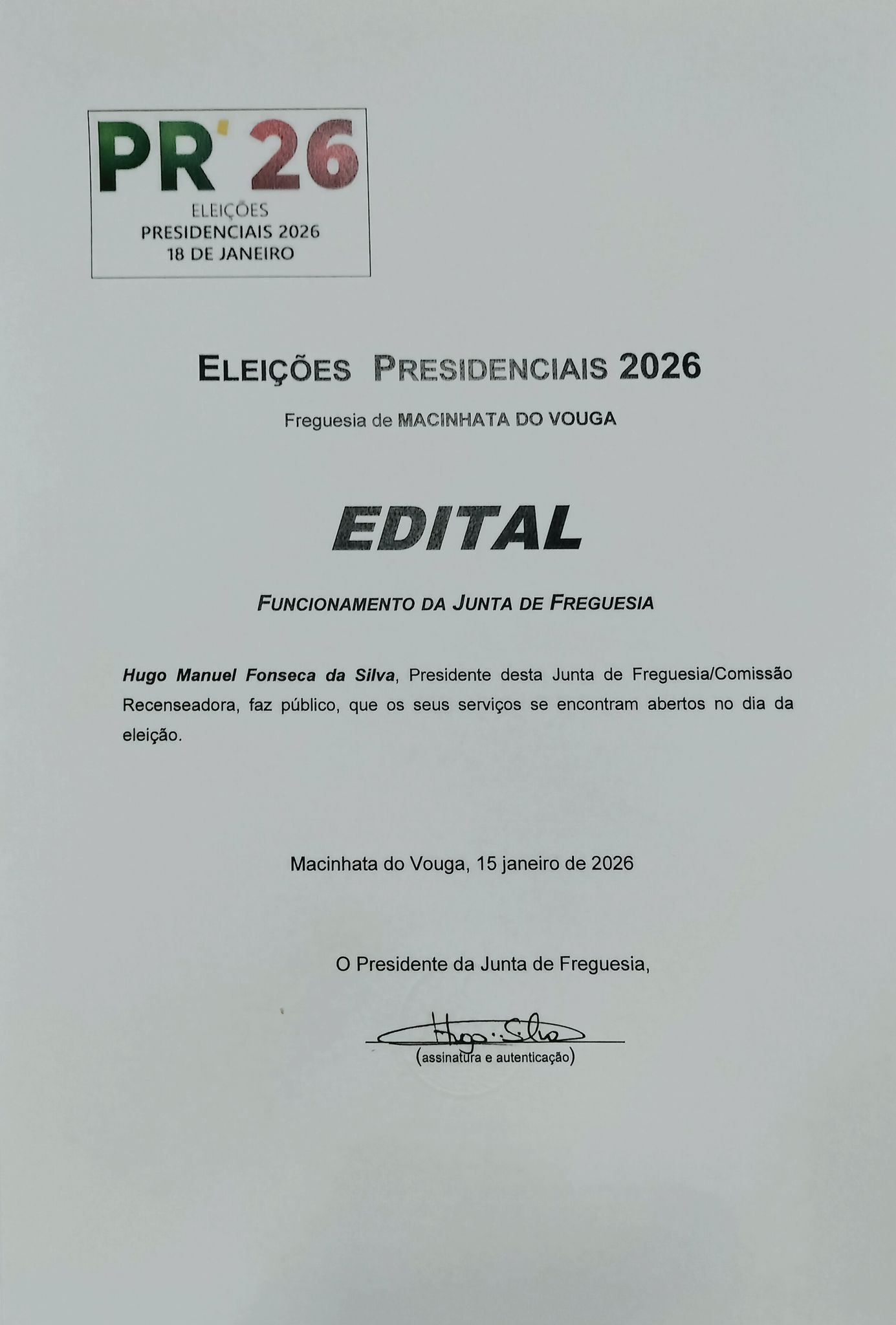 Freguesia - ‼️Funcionamento da Junta de Freguesia no dia 18 de Janeiro ...