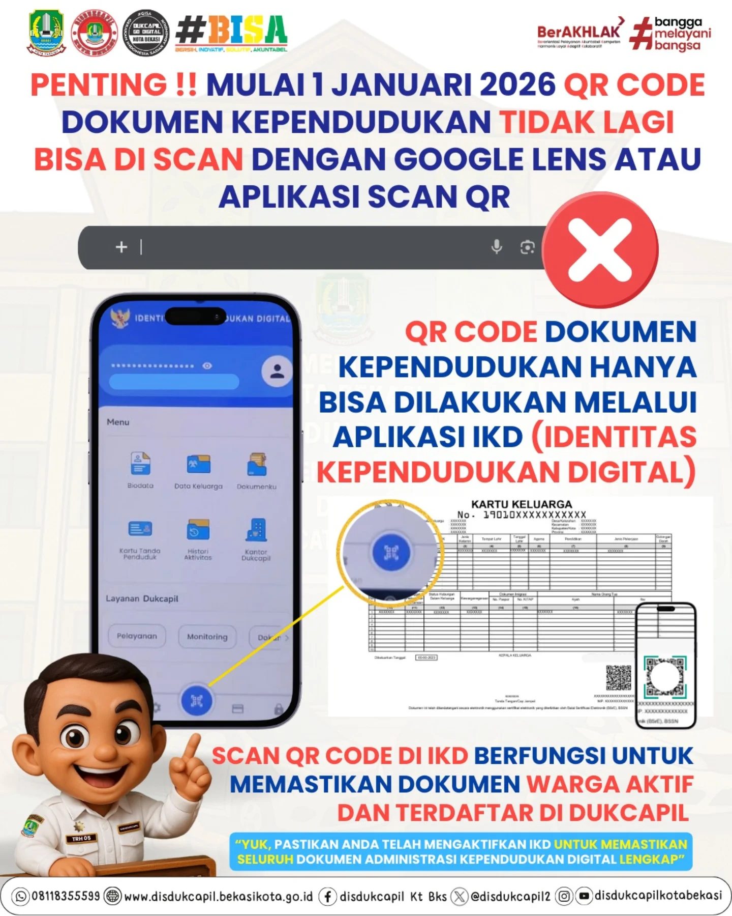 Disdukcapil - FYI !!! Mulai 1 Januari 2026, QR Code KK, Akte Kelahiran ...
