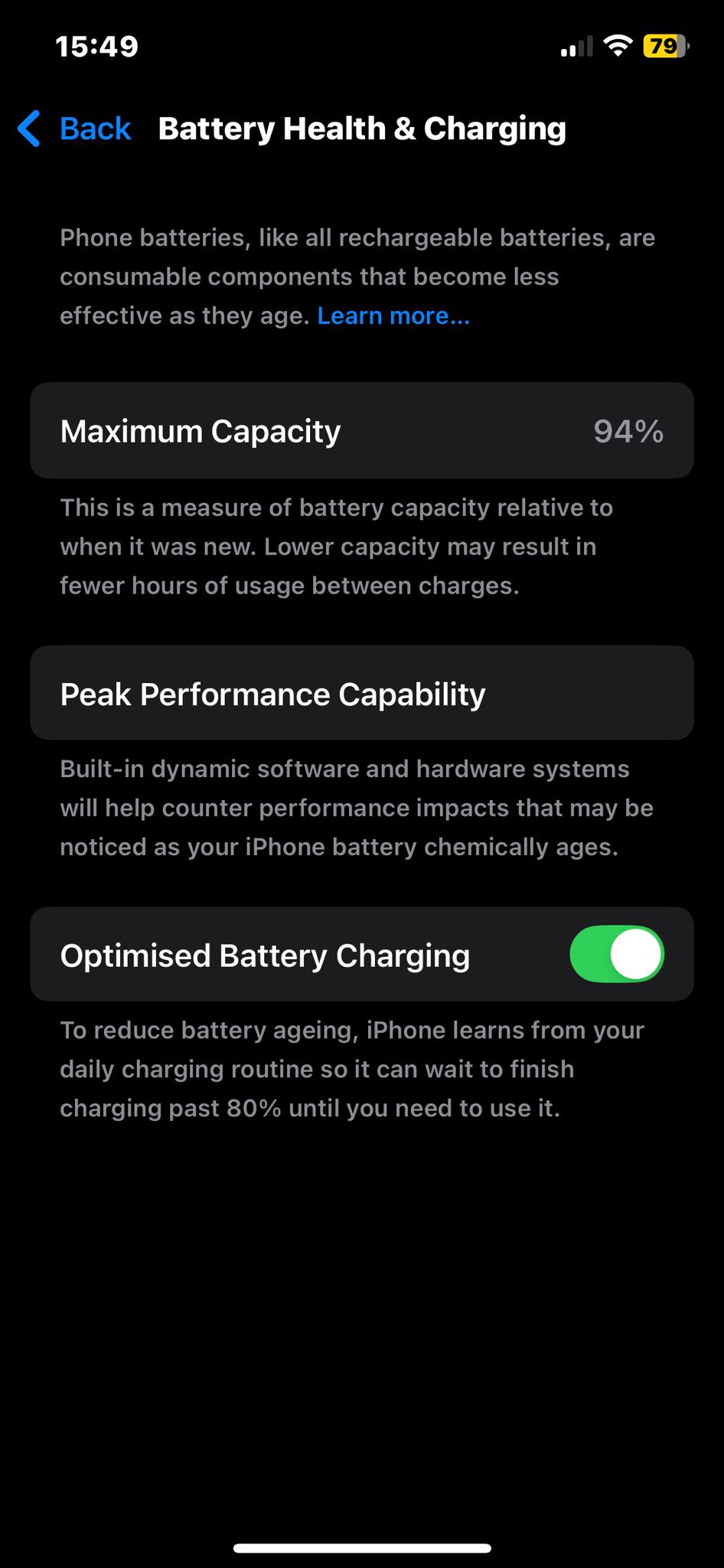 Why is my iPhone 12 battery health at 85%?