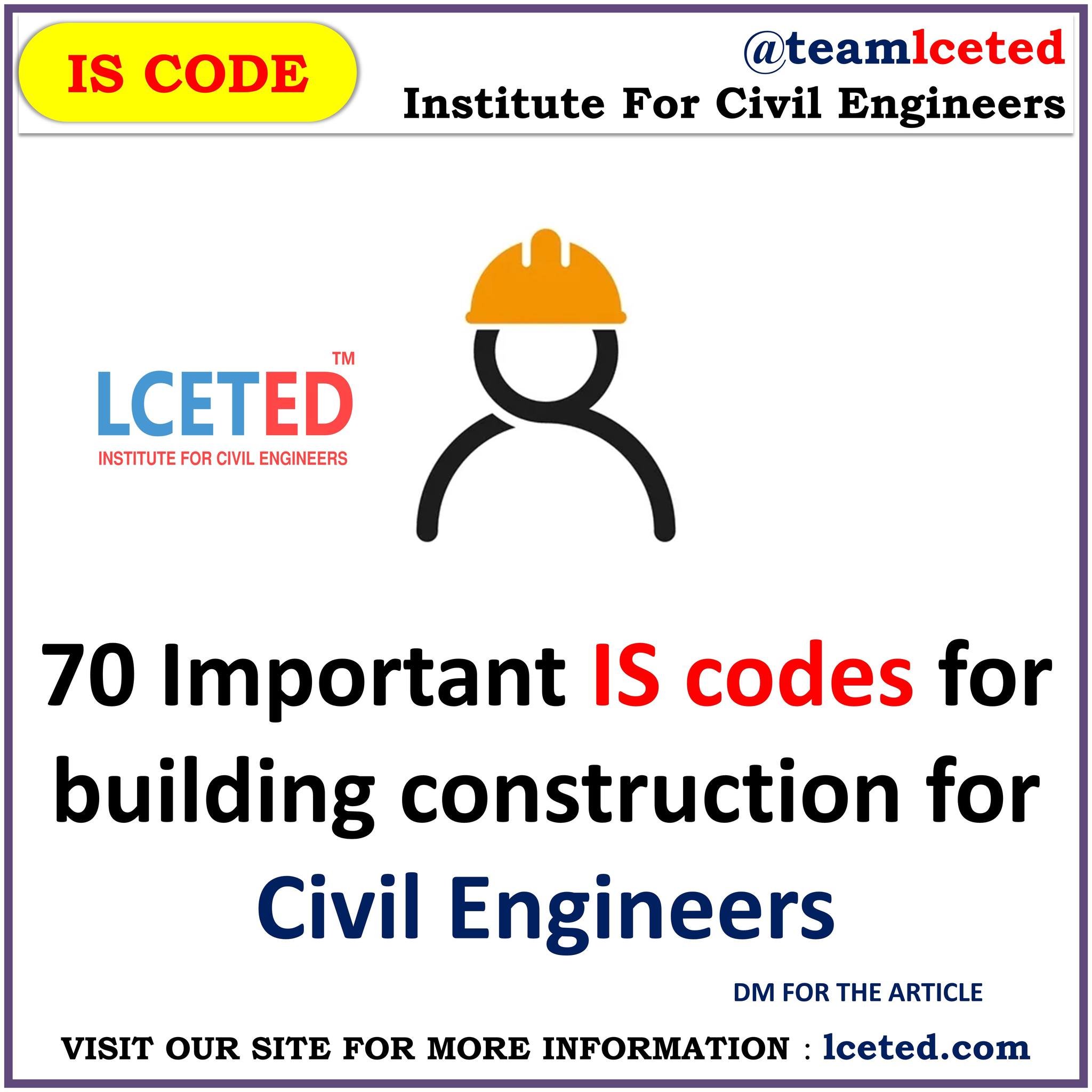 70 Important IS codes... - Lceted Inst For Civil Engineers