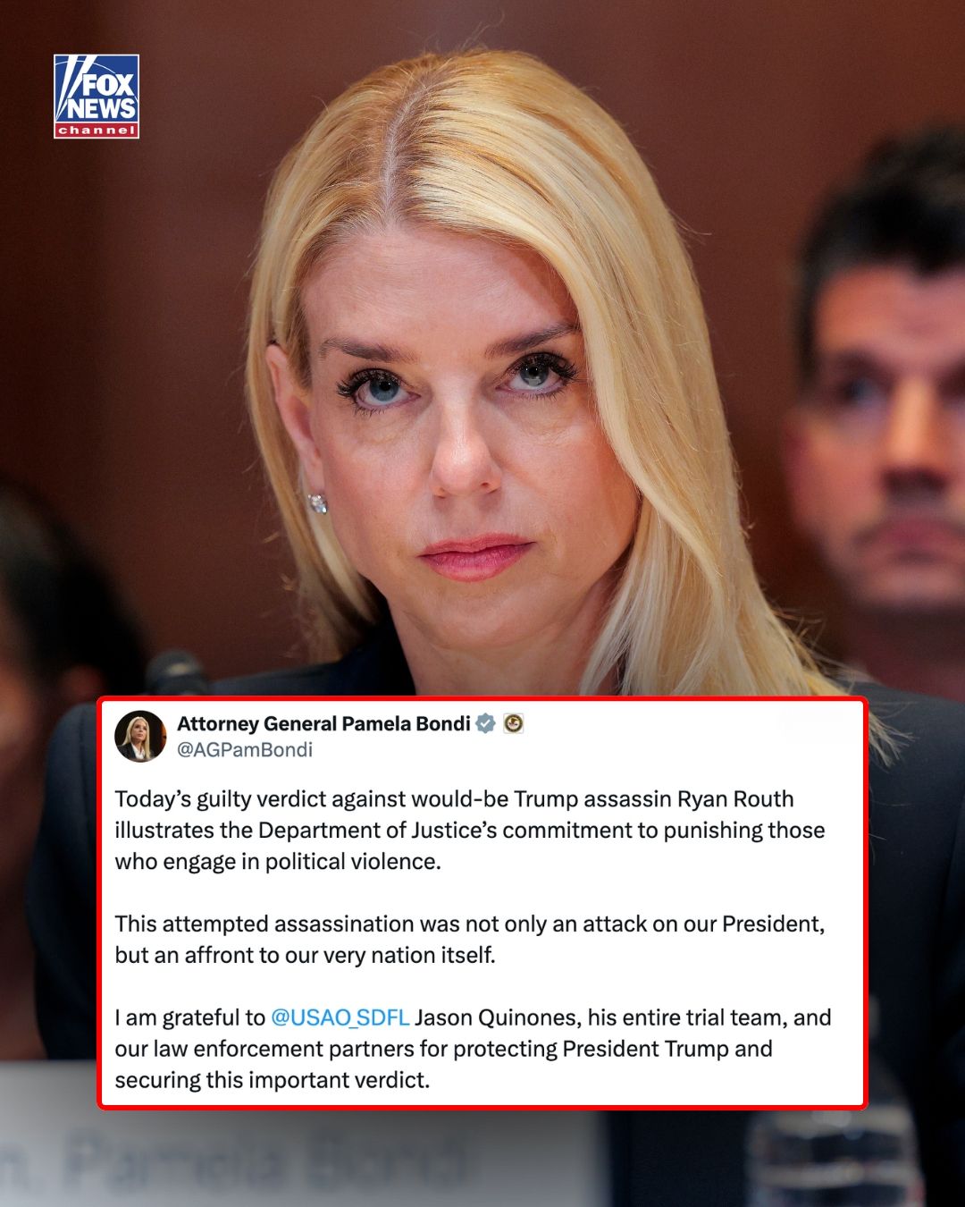 Fox News - JUST IN: AG Pam Bondi reacts to would-be-Trump... | Facebook