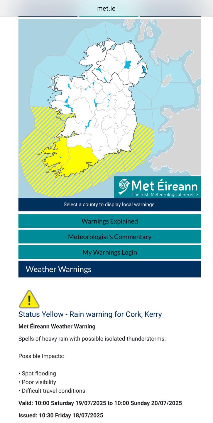 Carlow Weather - Yellow rainfall warning added for Cork... | Facebook