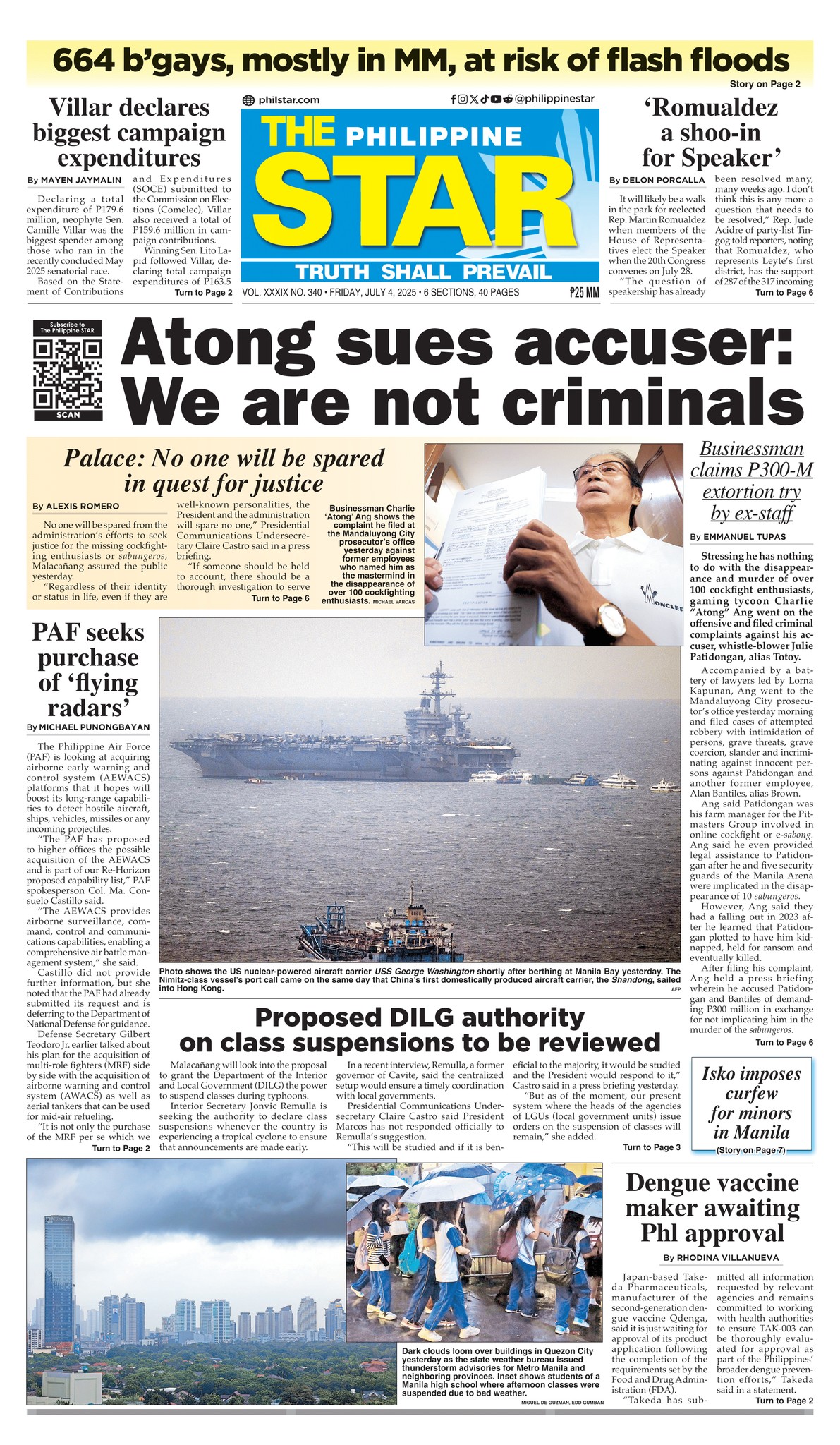 Philippine - Today's front page, Friday, July 4, 2025 Subscribe to the ...