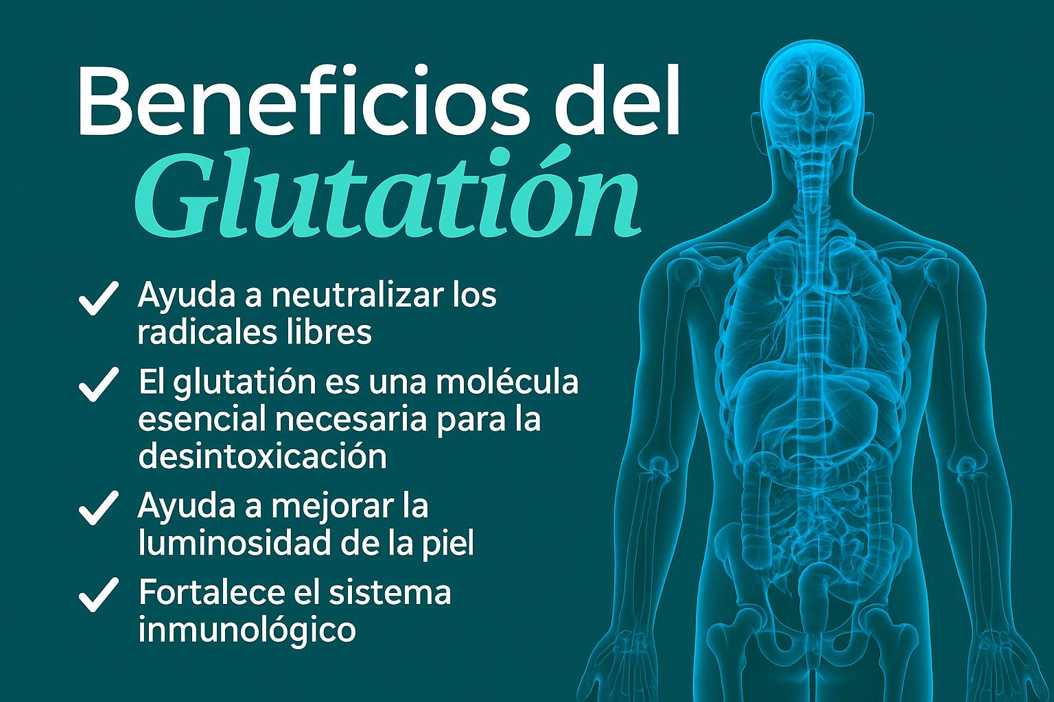🔬¿Has oído hablar del glutatión? ¡Tu cuerpo lo produce y es un poderoso defensor de tu salud! 💪🧬 • Neutraliza radicales libres • Apoya la desintoxicación • Mejora la luminosidad de la