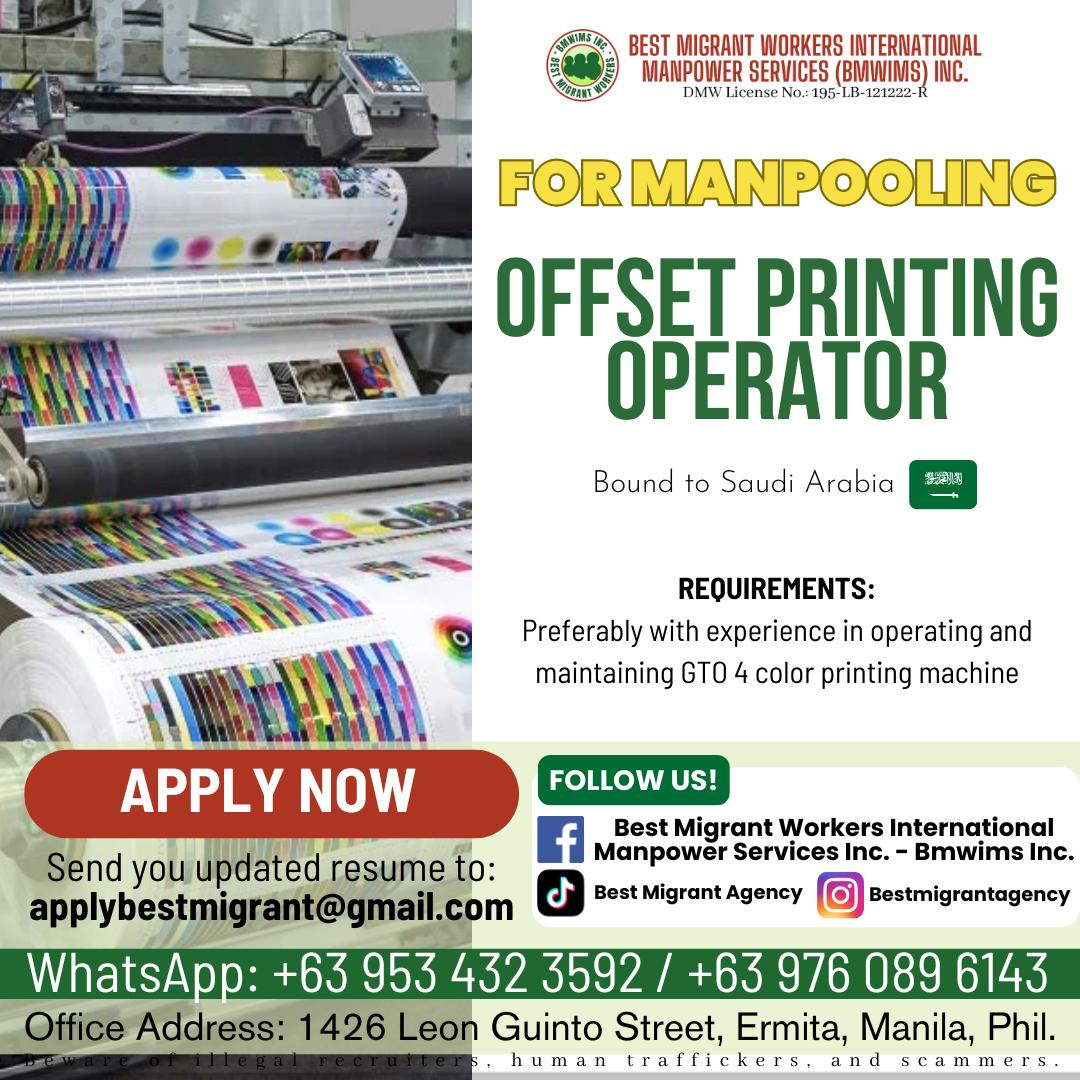 Best - 📢 FOR MANPOOLING: Offset Printing Machine Operators for Saudi ...