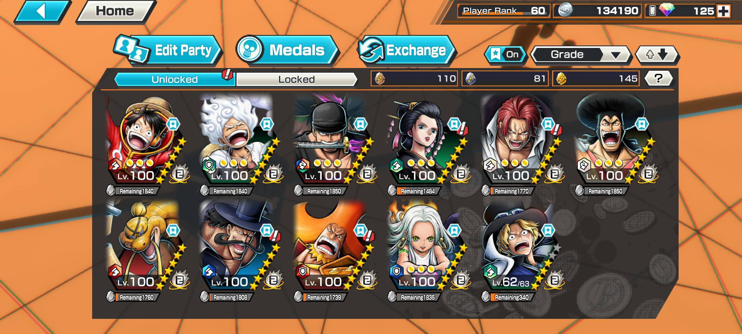 Compte Android One Piece Bounty Rush Avec 6 EX (Garp, Roger, Kaido...) +300 Fragments