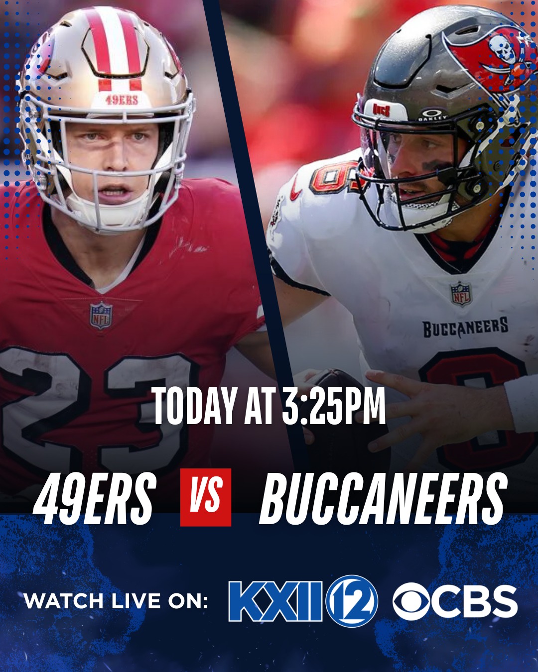 KXII-TV - 49ers 🔴 or Buccaneers 🏴‍☠️? Kickoff is at 3:25PM on CBS — who ...
