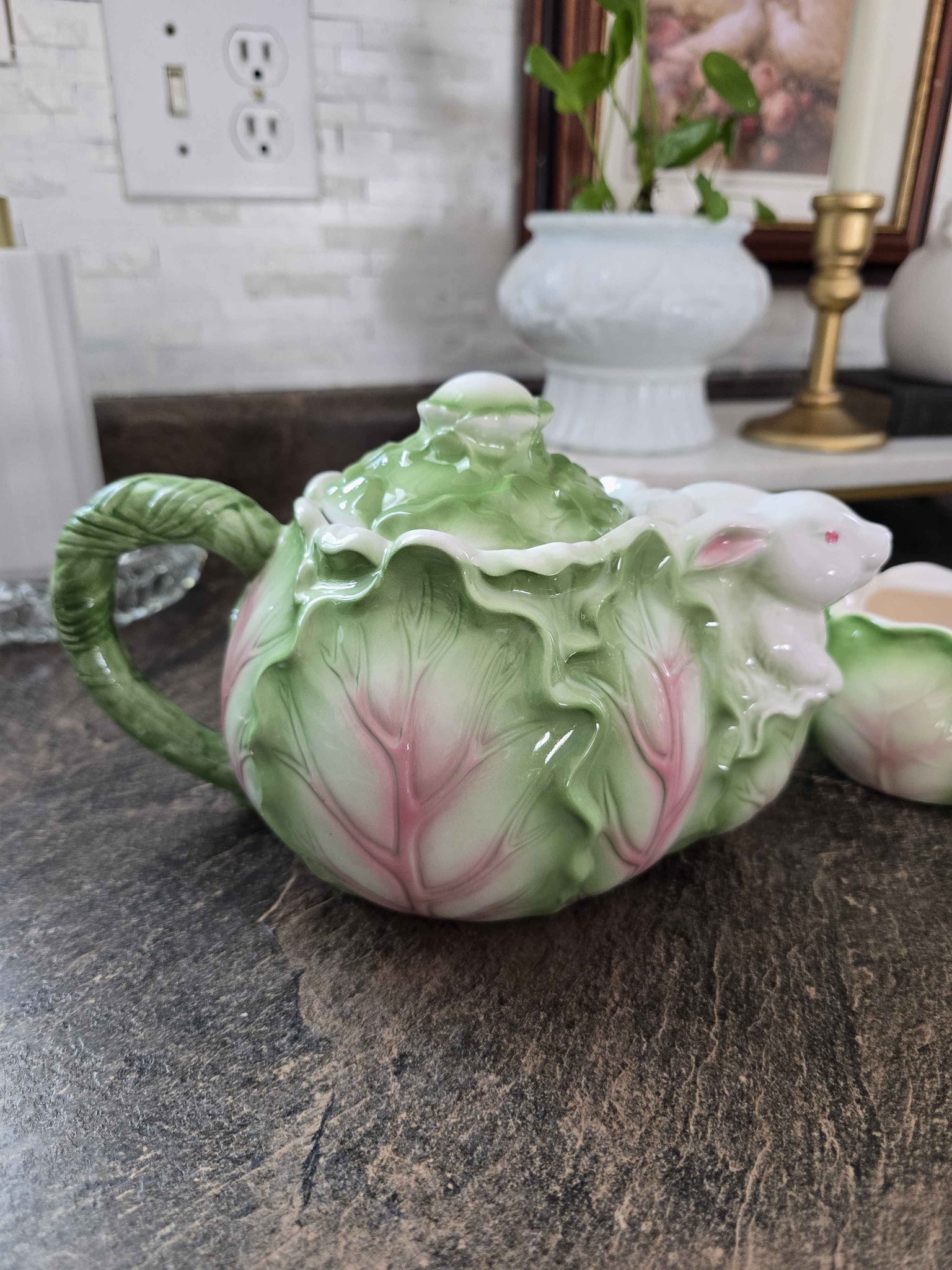 Vintage-Style Cabbage Bunny Tea Set – 3 Pieces (Spring / Easter Décor ...