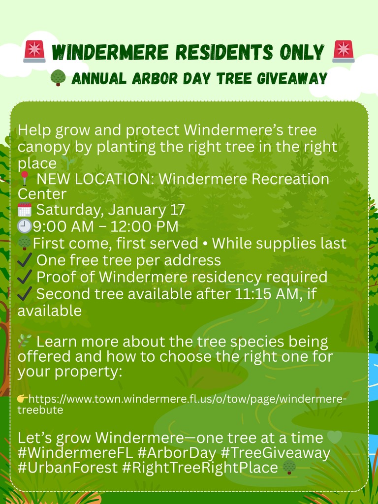 🚨 WINDERMERE RESIDENTS ONLY 🚨 🌳... - Town of Windermere | Facebook