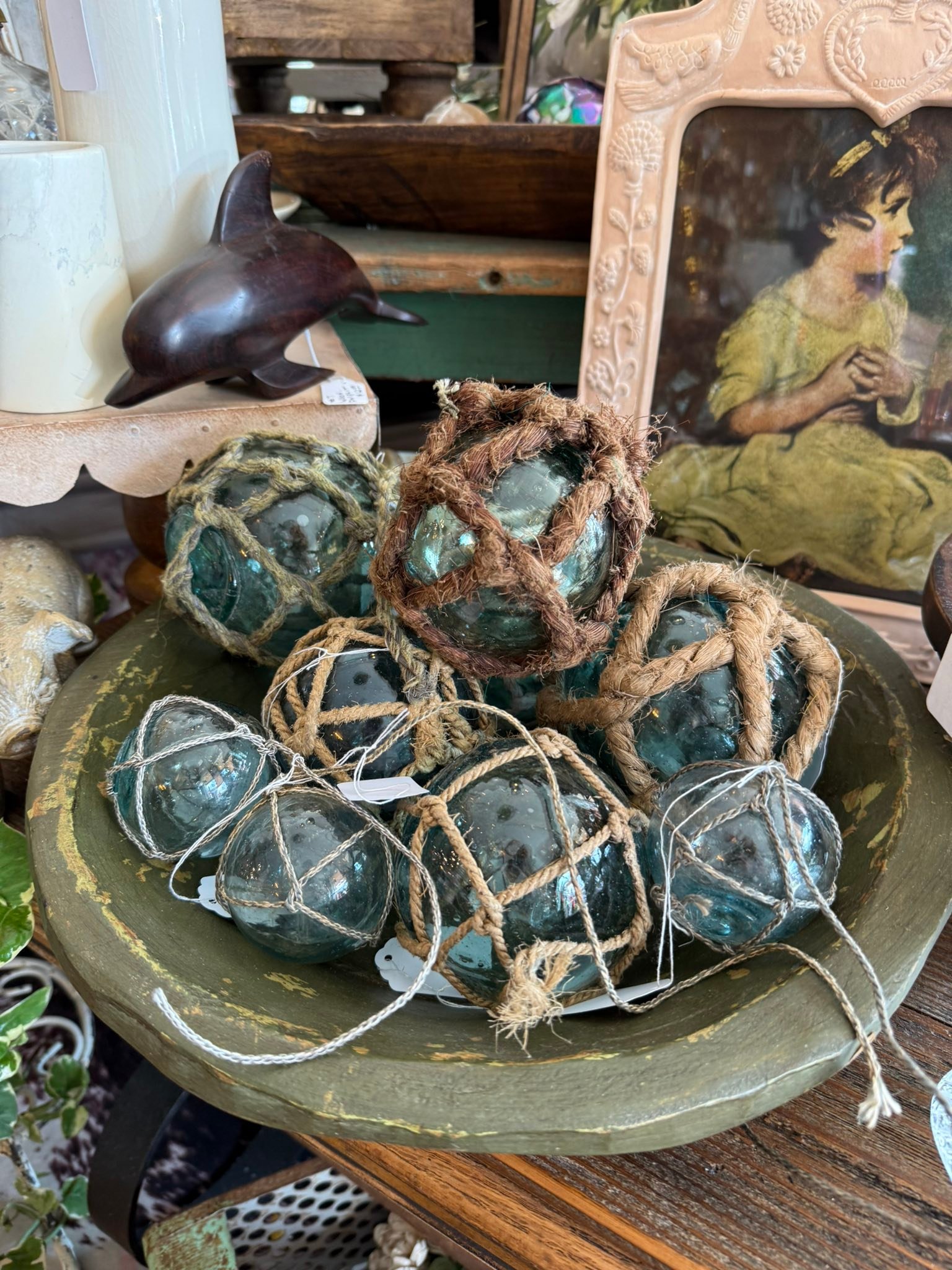 antique fish net floats Japanese Glass Decorative Seafoam Sea Glass Float