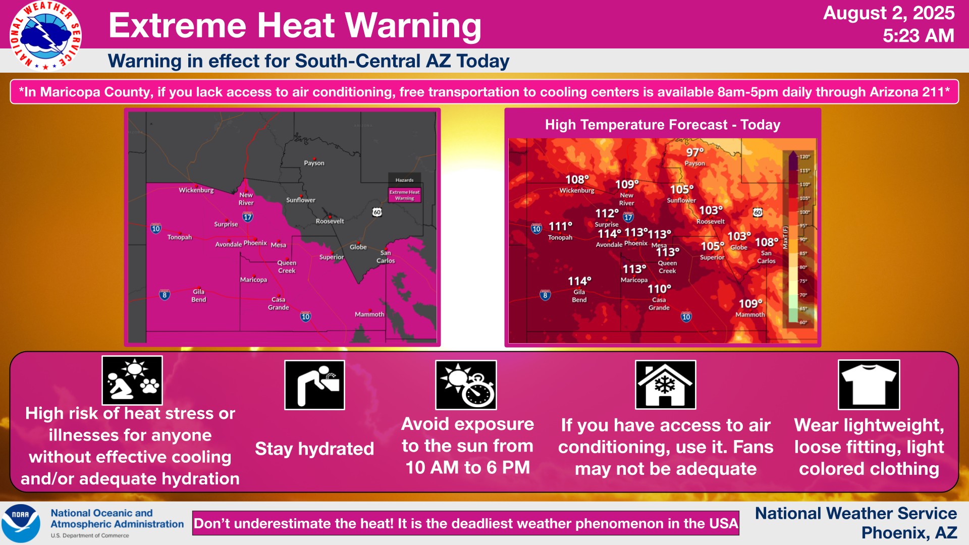 US - An Extreme Heat Warning is in effect for primarily lower desert ...