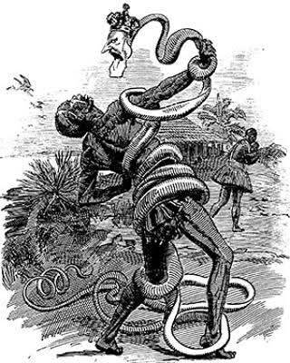 Black - In the Rubber Coils', a Punch cartoon of 1906, shows King ...