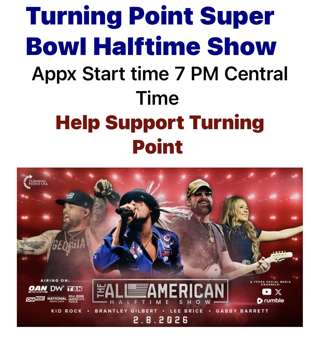Boone - Skip the NFL halftime show and watch the Turning Point USA All ...
