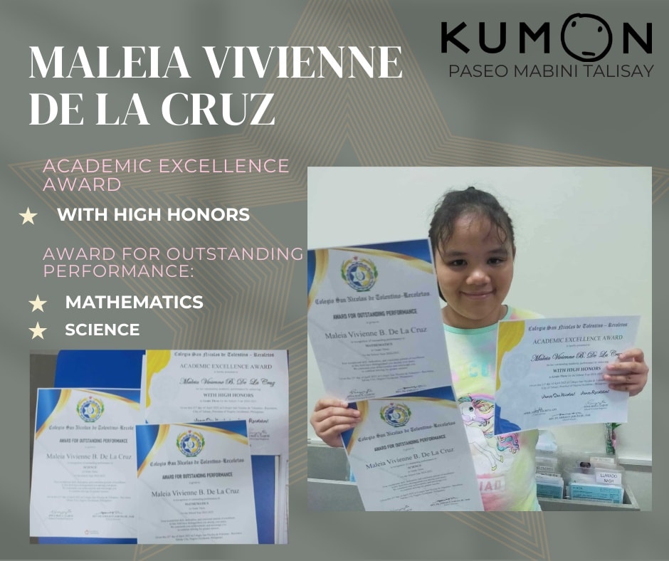 Kumon - 🎊 Congratulations to our dear student, Maleia Vivienne De la ...