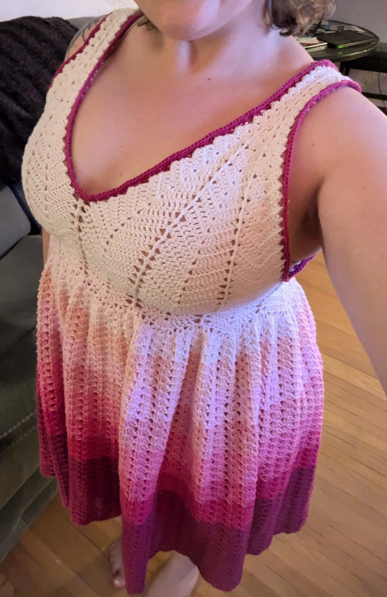 Just finished my dress and matching pair of barefoot sandals. This is an Annoo crochets pattern called the petal dress made with Hobbii's Cotton Kings Sultan yarn. ✌️💙🧶 https://crochethome02.blogspot.com/2022/06/crochet -easy-baby-dress-with-flower.html