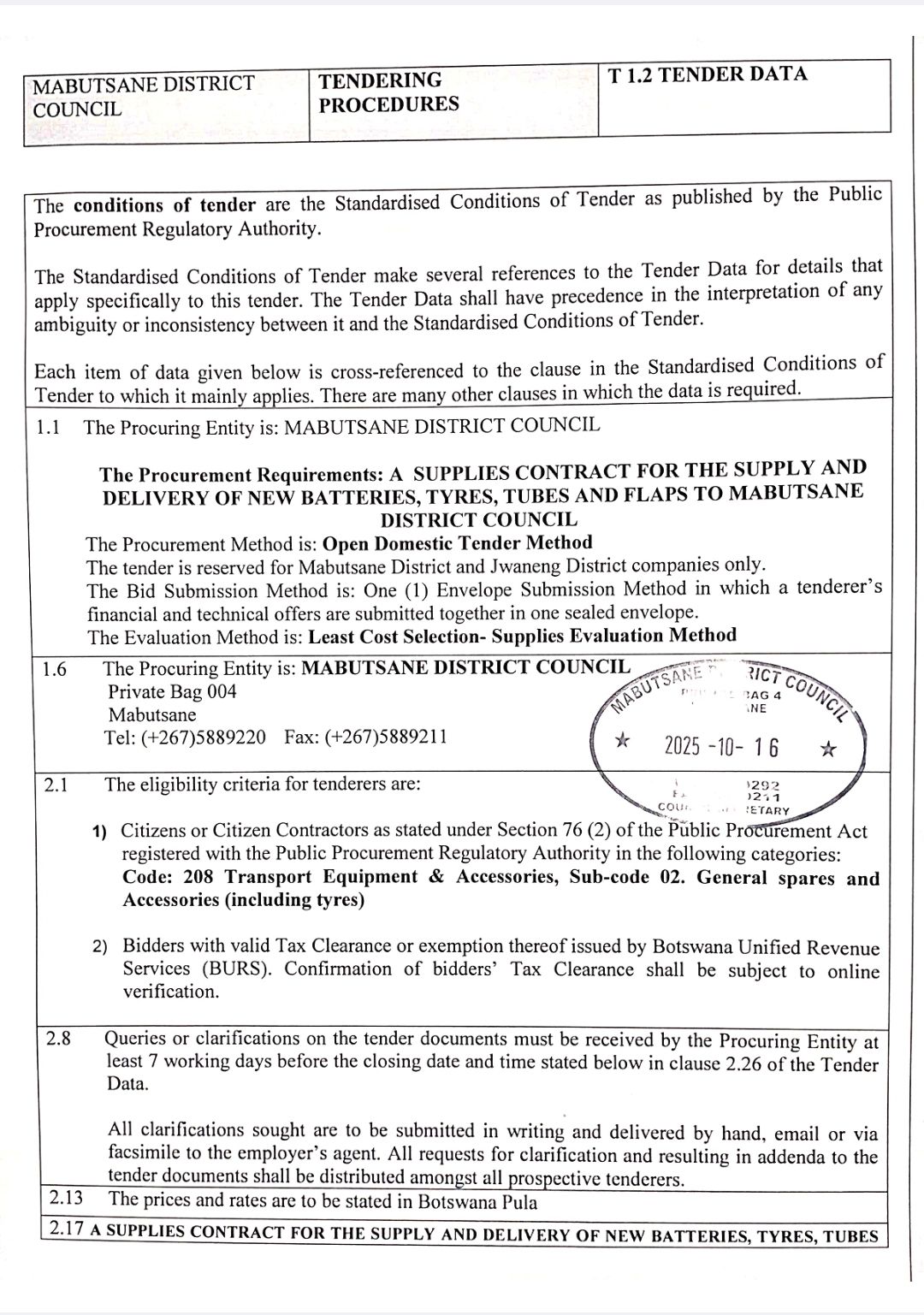 Mabutsane District Council... - Mabutsane District Council