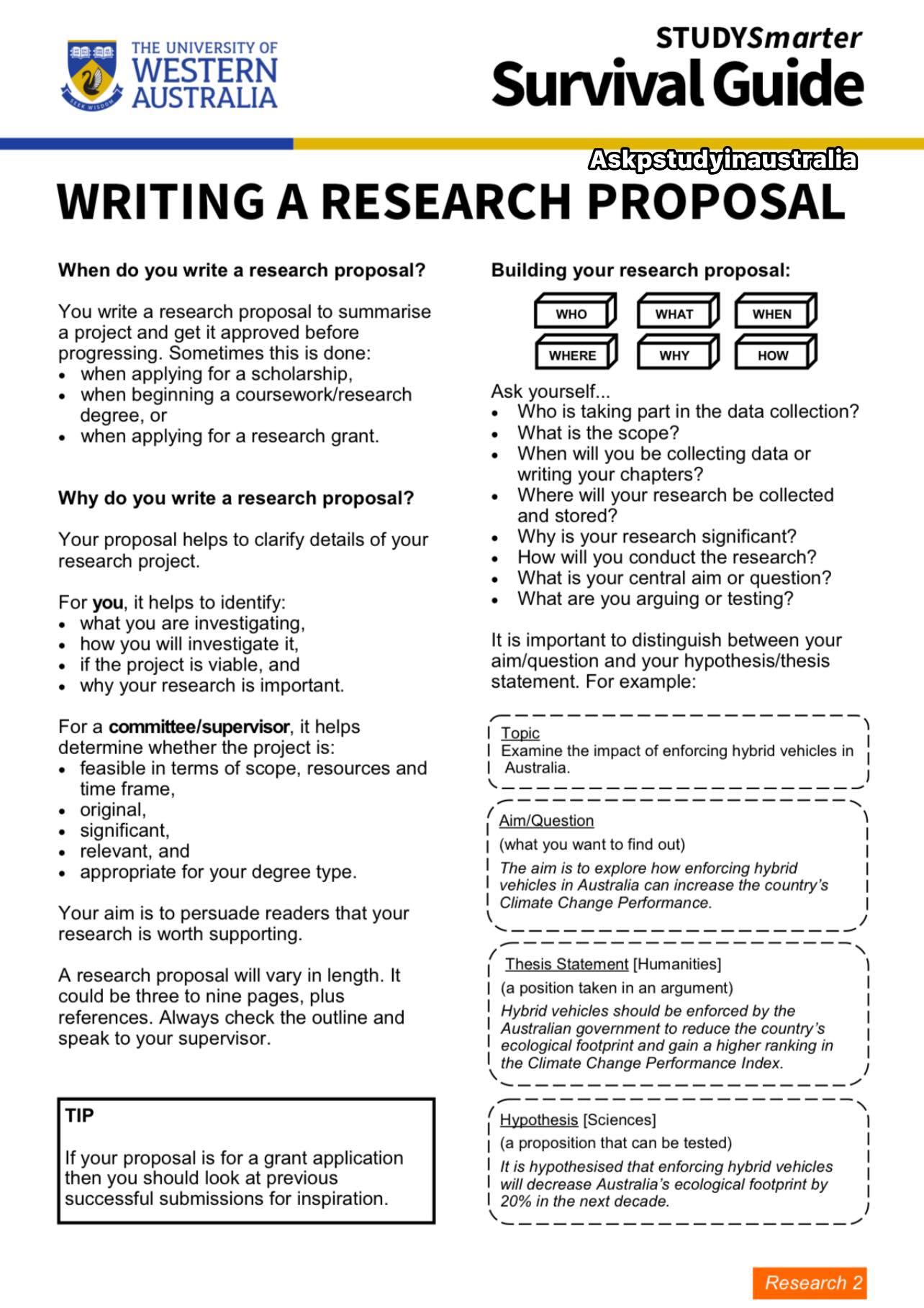 Askpstudyinaustralia - HOW TO WRITE A WINNING RESEARCH PROPOSAL When ...