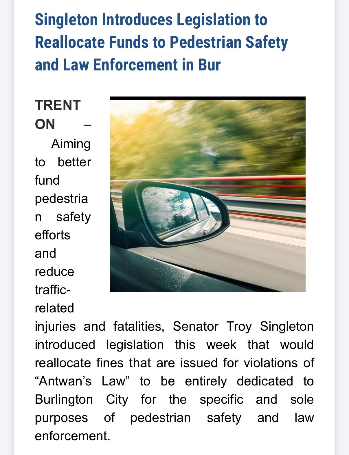 Senator - I introduced legislation last week that would reallocate ...