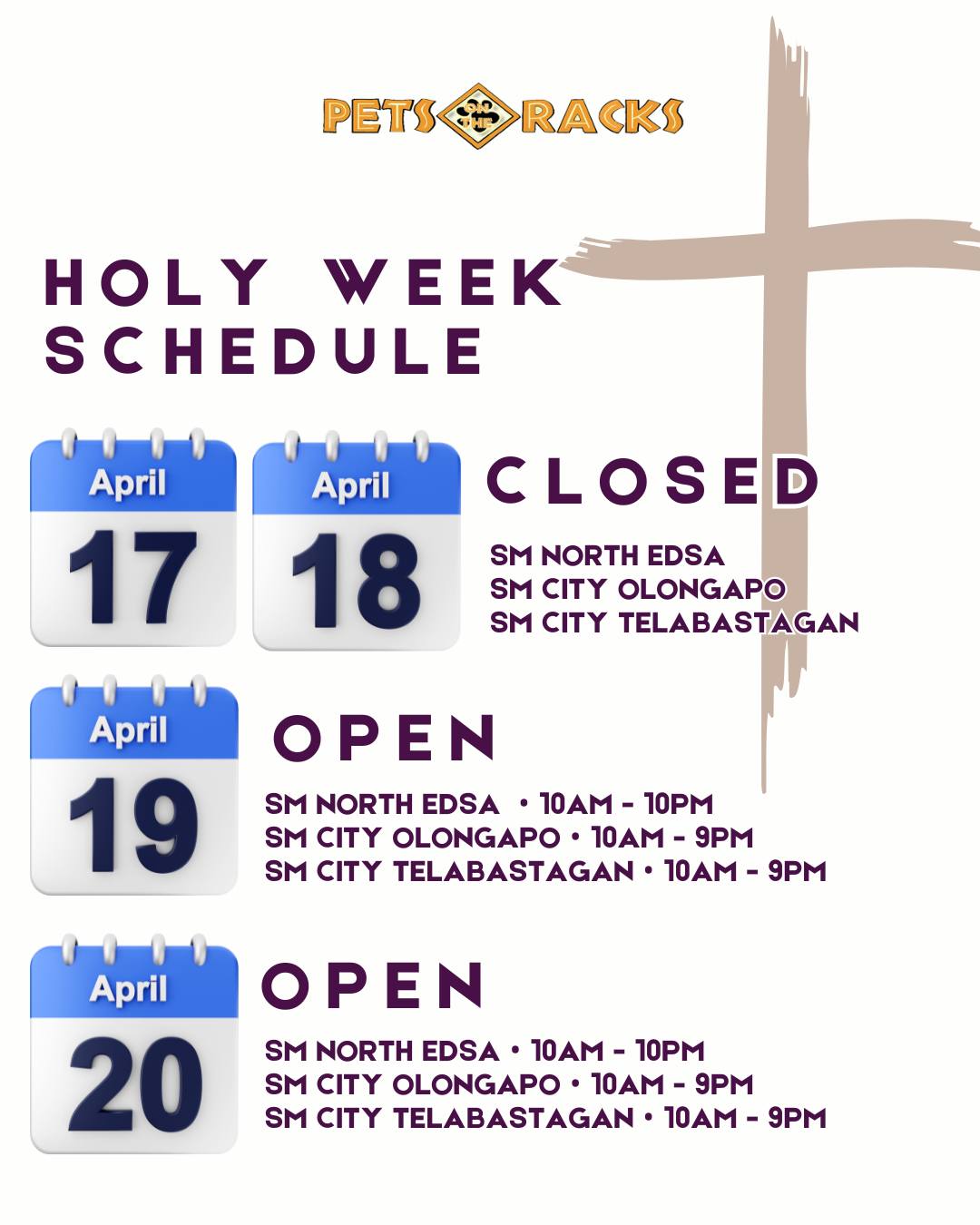 📣 Holy Week Store Schedule Notice... - Pets on the Racks Ent. | Facebook
