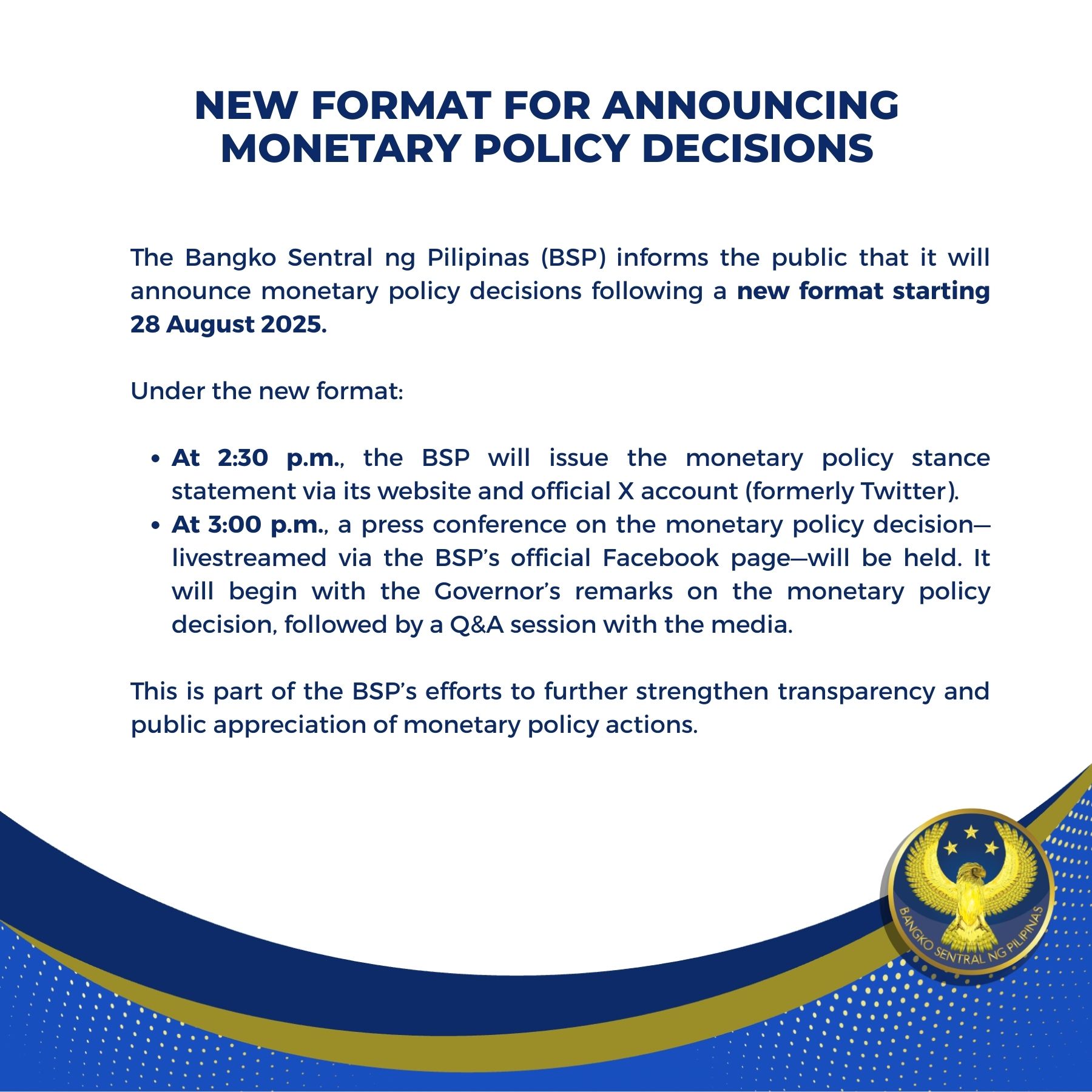 BSP Adopts New Format for... - Bangko Sentral ng Pilipinas | Facebook