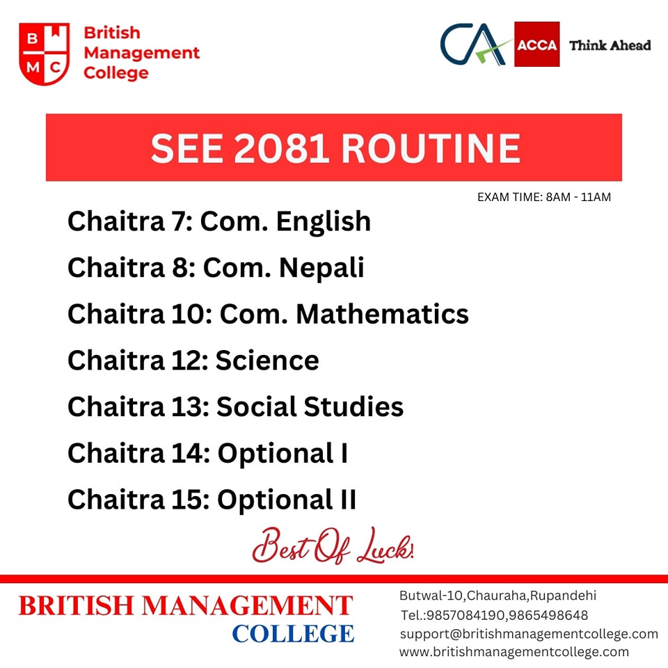 British - SEE 2081 Exam Routine is here! #goodluckeveryone | Facebook