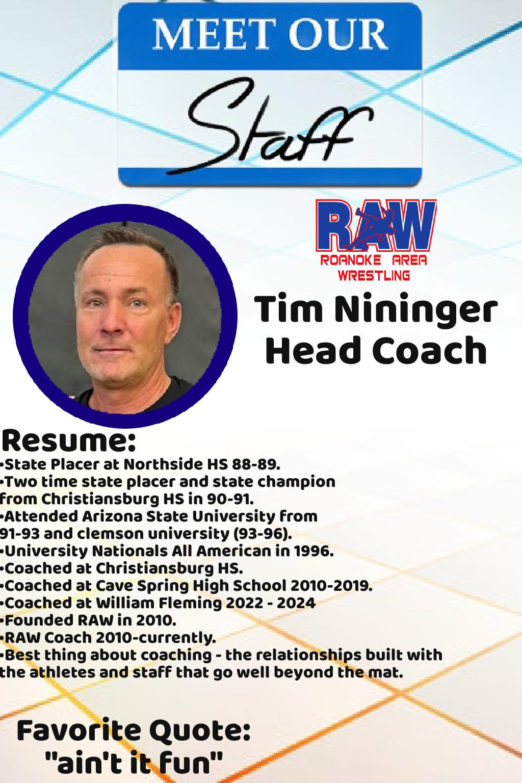 Roanoke - Let’s reintroduce our staff. Starting off with our ring ...