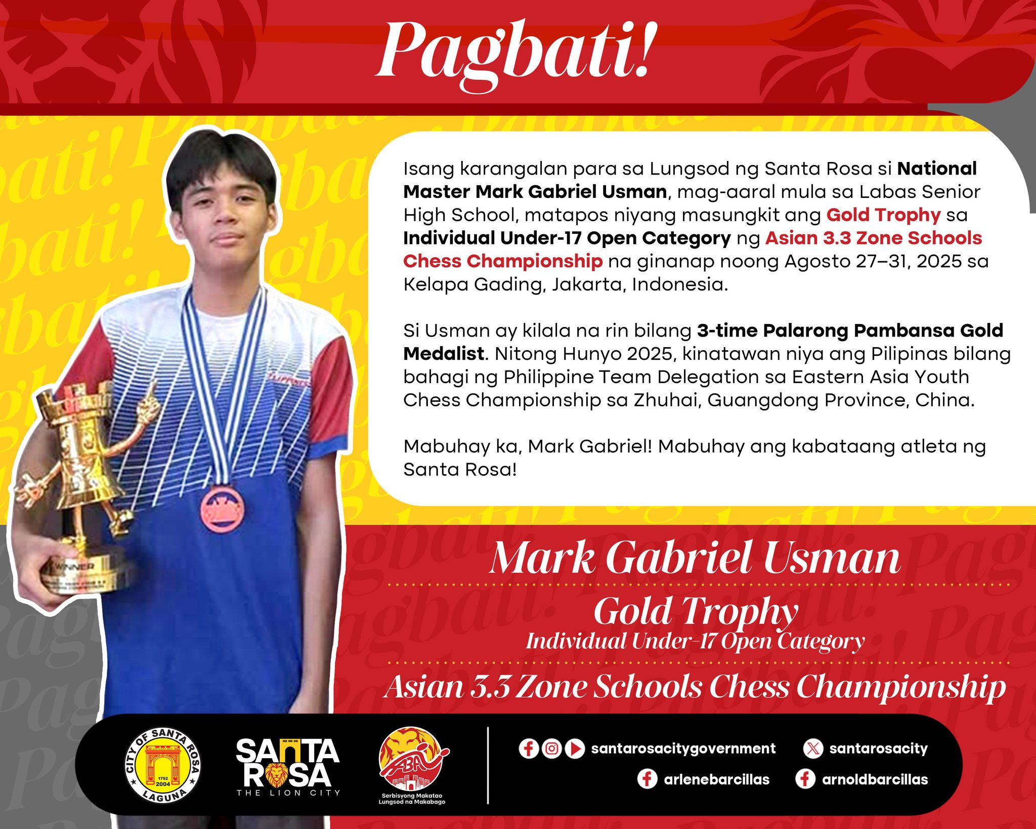 Santa - PAGBATI! Isang karangalan para sa Lungsod ng Santa Rosa si ...