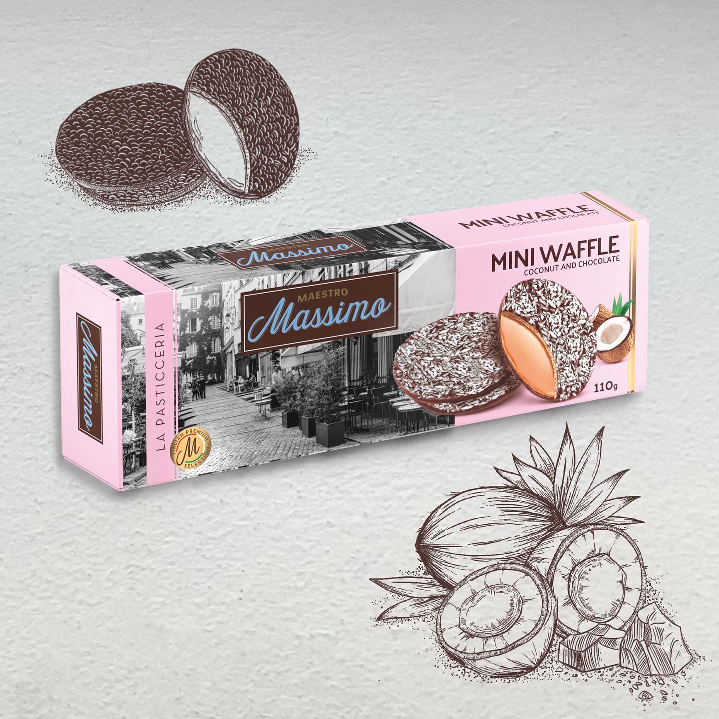 Maestro Massimo - Chocolate and shredded coconut coated caramel Waffle ...
