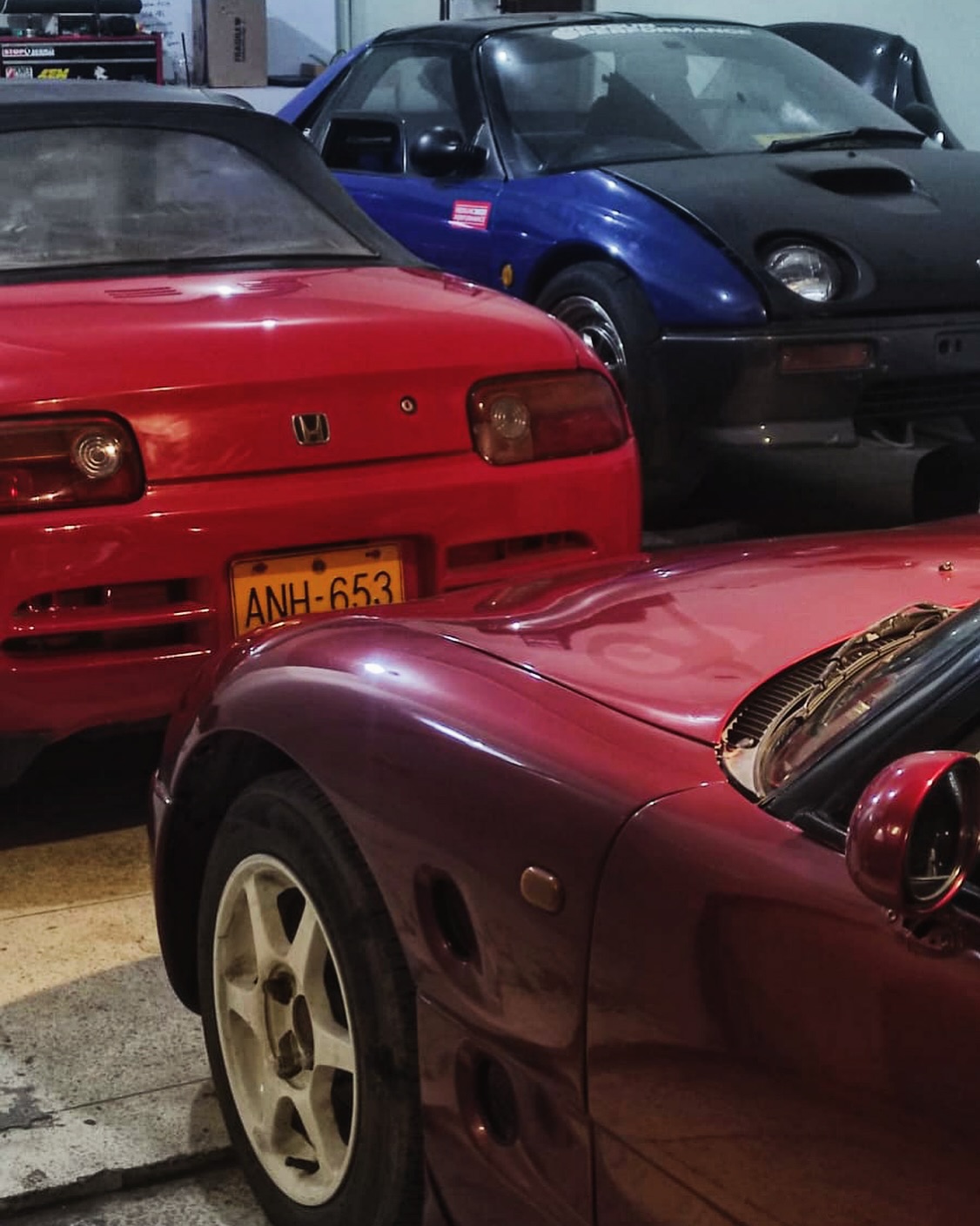 The ABC's of kei cars today at a local meet. Autozam AZ1, Suzuki
