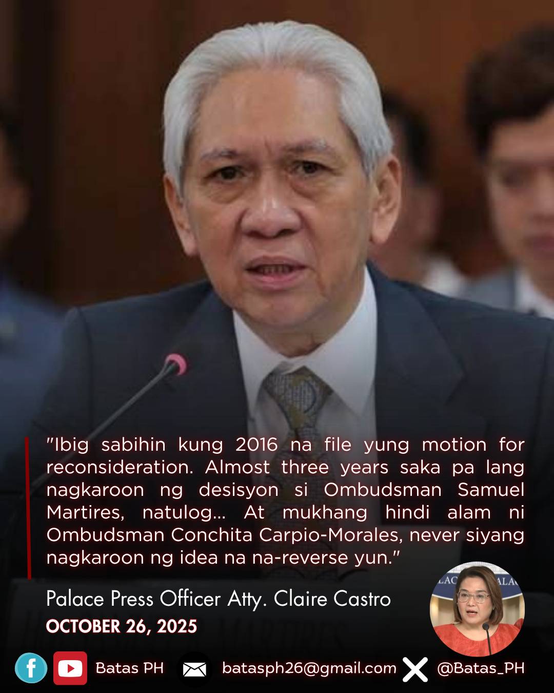 Batas - NATULOG SI MARTIRES— CASTRO Palace Press Officer Atty. Claire ...