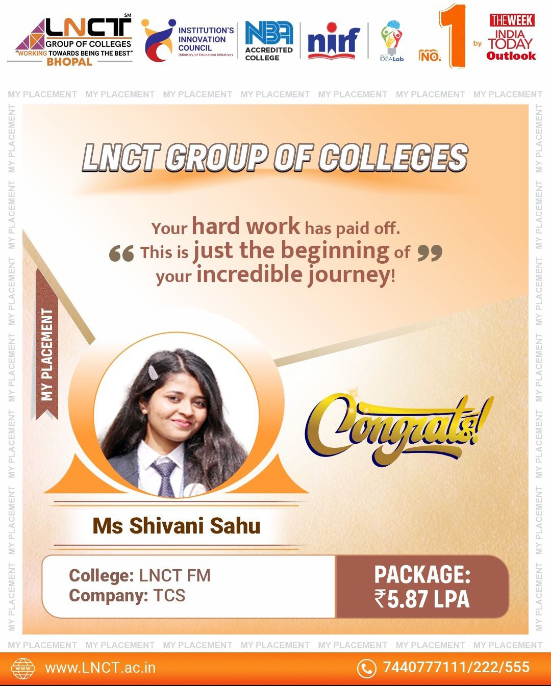 LNCT MBA Bhopal - Congratulations 👏🎉 Ms Shivani Sahi for... | Facebook