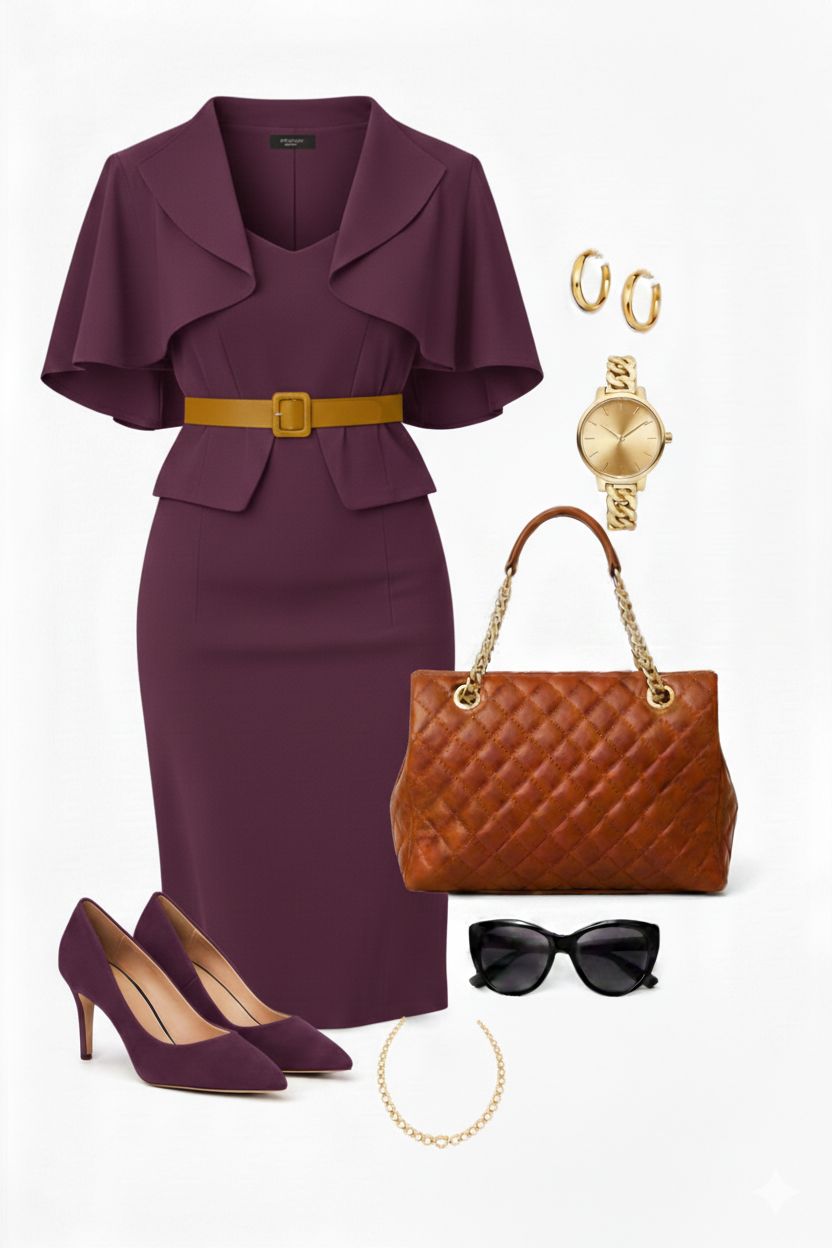 Where Deep Plum meets Golden Ochre. ✨ A perfect harmony of moody autumn tones and polished gold accessories. Professionalism never looked so vibrant.👌