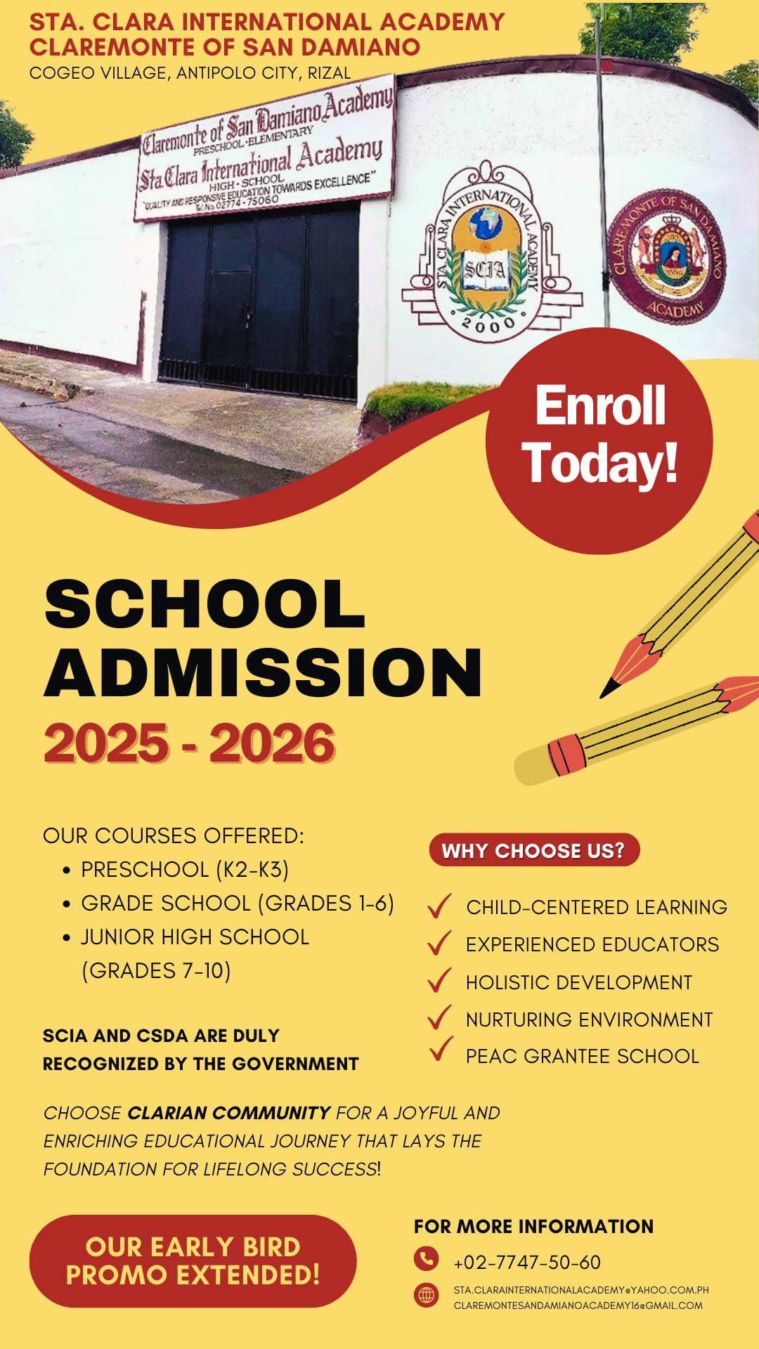 ADMISSION IS NOW OPEN FOR SCHOOL YEAR 2025-2026! Sta. Clara and ...