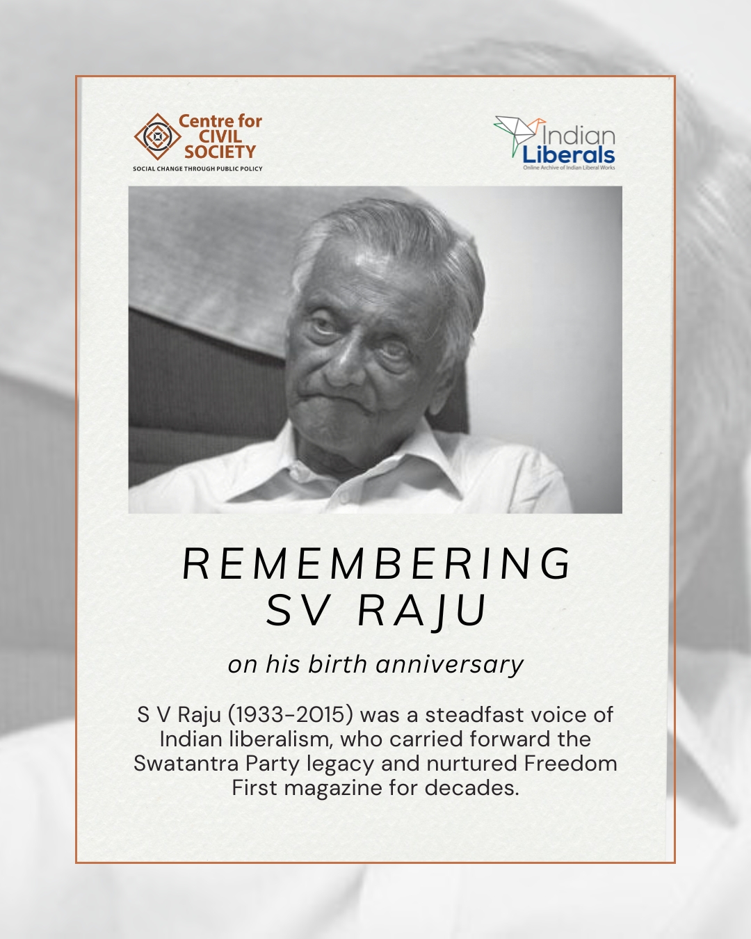 On the birth anniversary of S.... - Centre for Civil Society | Facebook