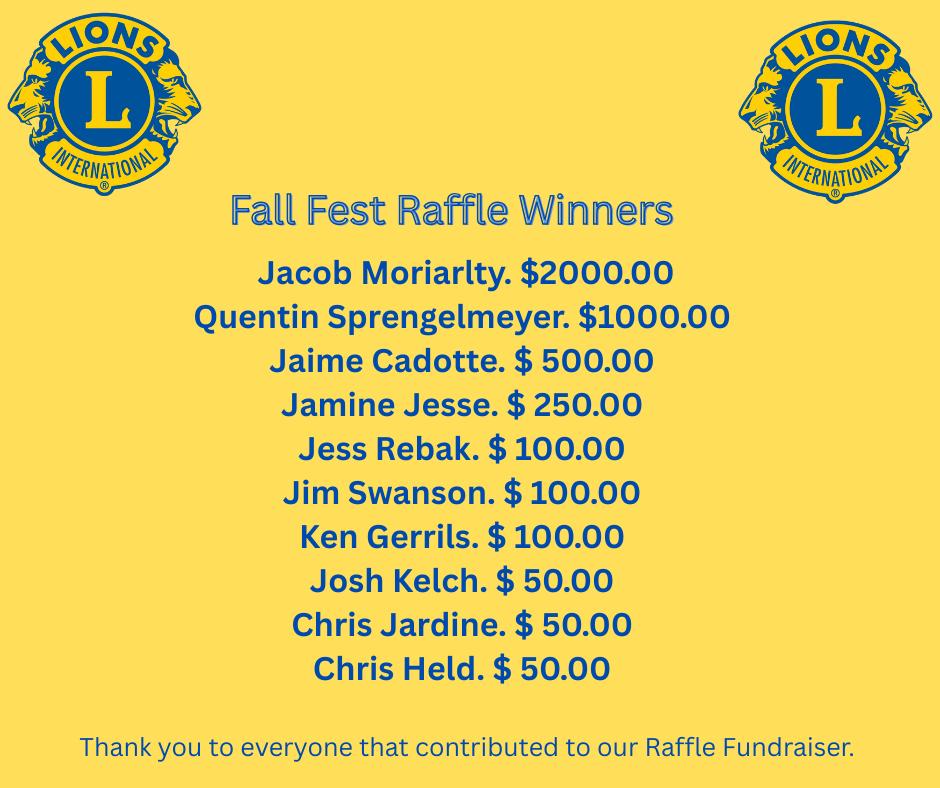 South - Congratulations to all our Fall Festival Raffle Winners. Thank ...