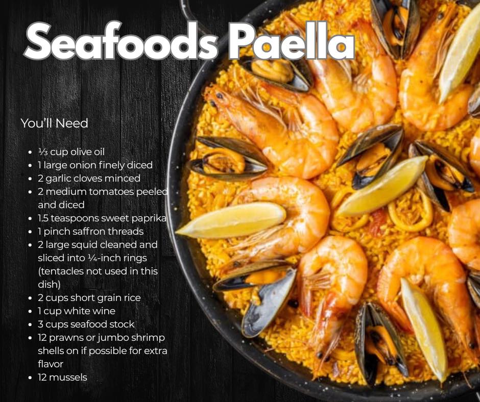 The GREAT - Seafoods Paella Ingredients * ⅓ cup olive oil * 1 large ...