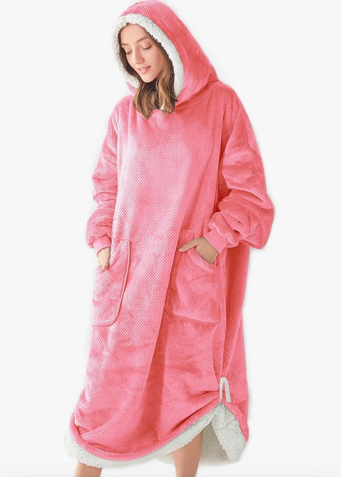 Softan Oversized Sherpa Fleece Hoodie Blanket, One Size, Pink, Wearable