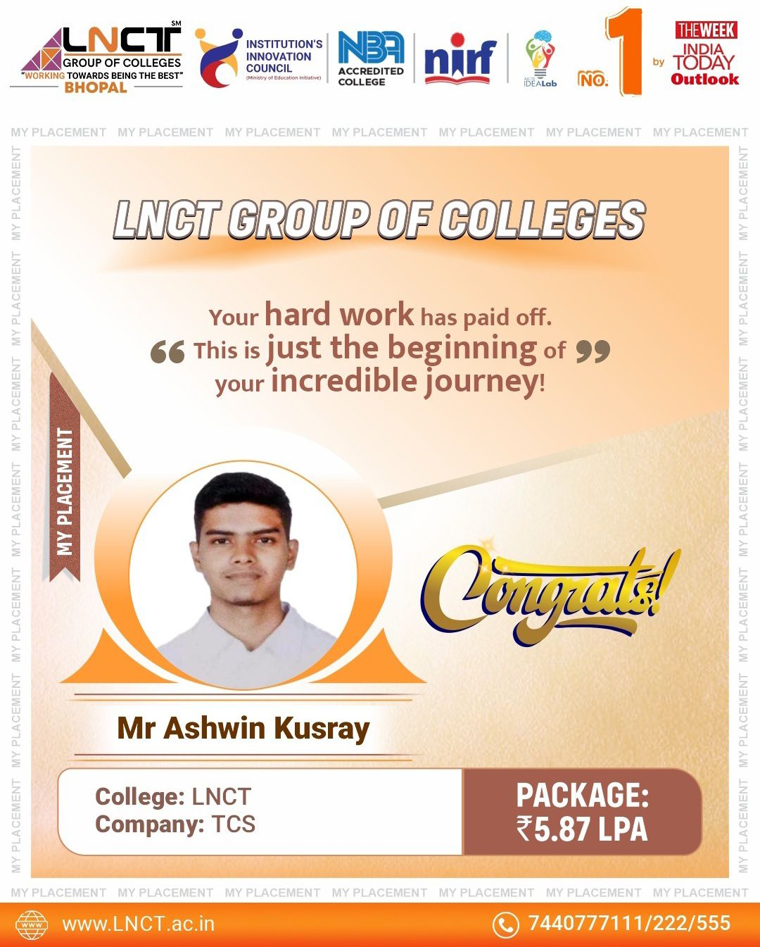 LNCT MBA Bhopal - Congratulations 👏🎉 Mr Ashwin for getting... | Facebook