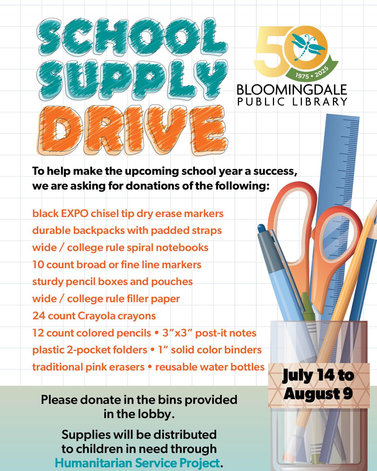 Bloomingdale - Saturday is the last day of our annual School Supply ...