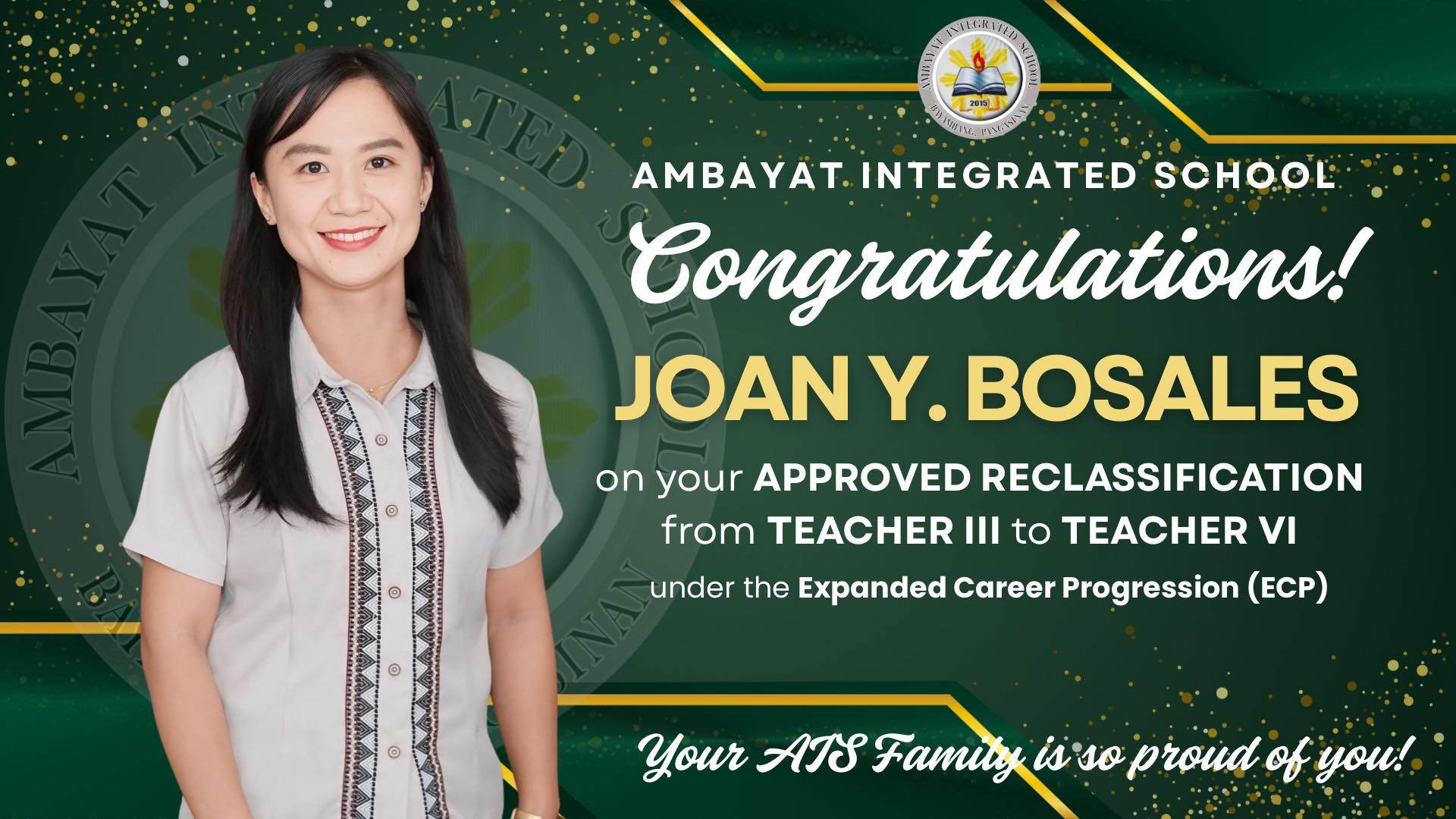 DepEd - Congratulations, Ma’am Joan Yulo Bosales! 🎉 Warmest ...