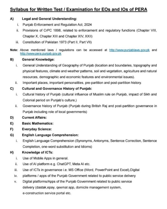 Syllabus for written test of PERA... - RAEES LAW ACADEMY | Facebook
