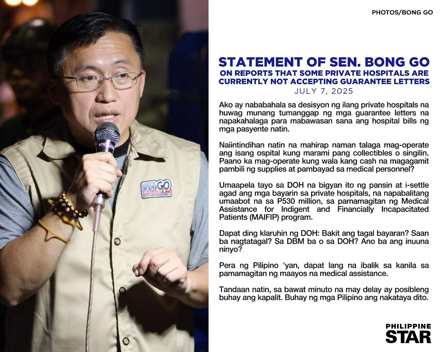 Philippine - 'BUHAY NG MGA PILIPINO ANG NAKATAYA DITO' Senator Bong Go ...