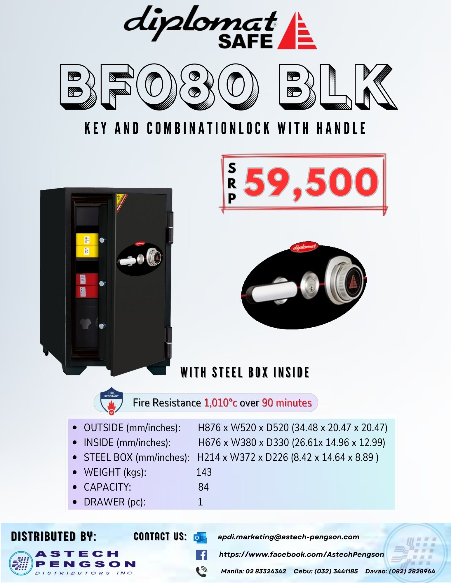 Astech - 📌 DIPLOMAT SAFE BF080 BLK KEY, COMBINATION LOCK AND HANDLE ...