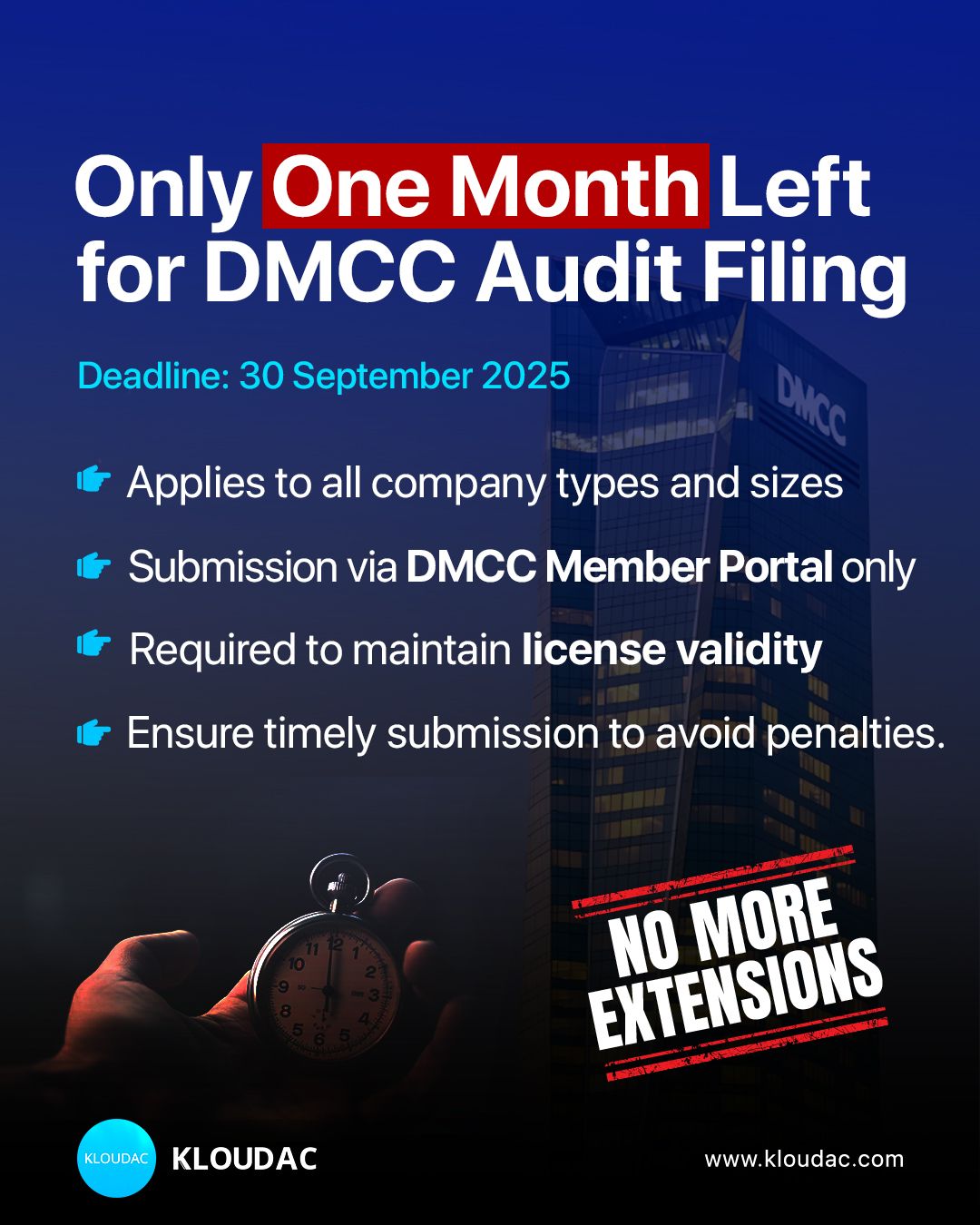 Kloudac - Final Month to File Your DMCC Audit Report DMCC... | Facebook