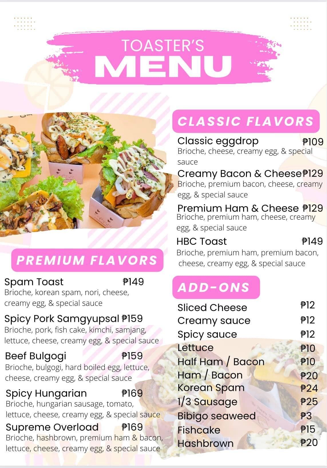 Toaster's - Here’s our updated menu ️ Available starting...