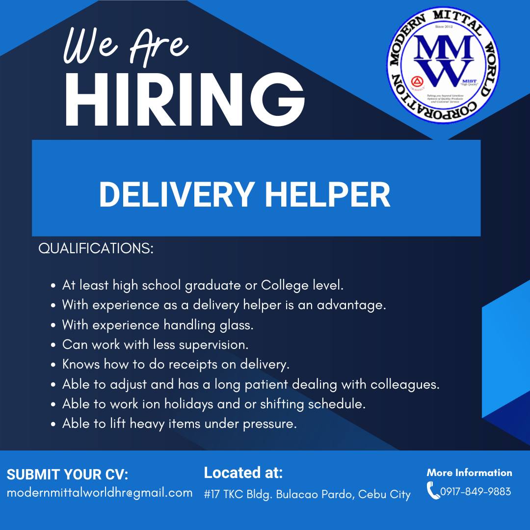 Modern - 📣Urgent Hiring: Delivery Helper 📣 We are urgently looking for ...