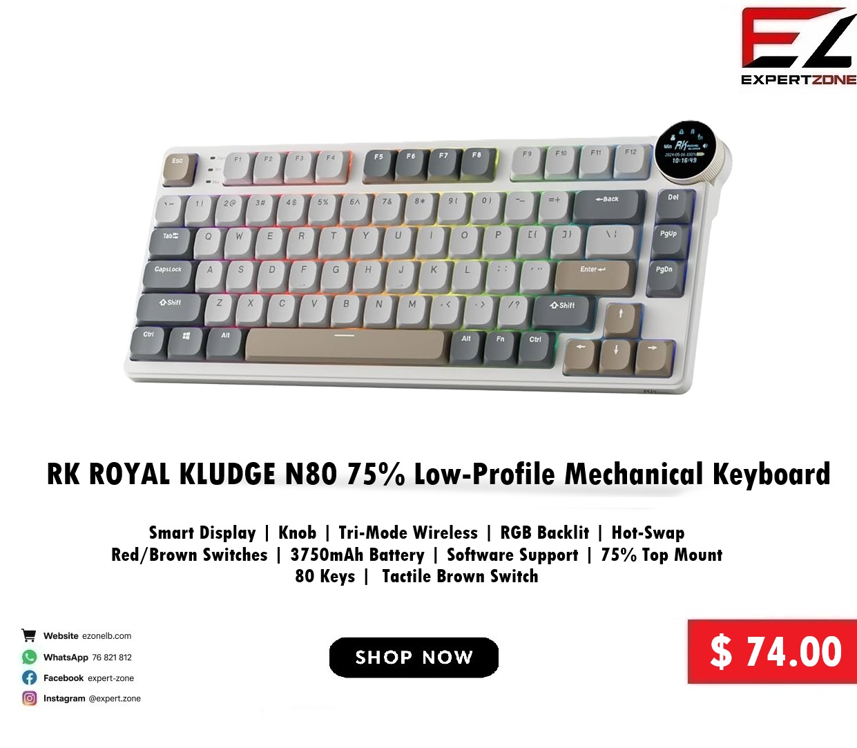 Expert-Zone - RK ROYAL KLUDGE N80 – 75% Low-Profile Mechanical Keyboard ...