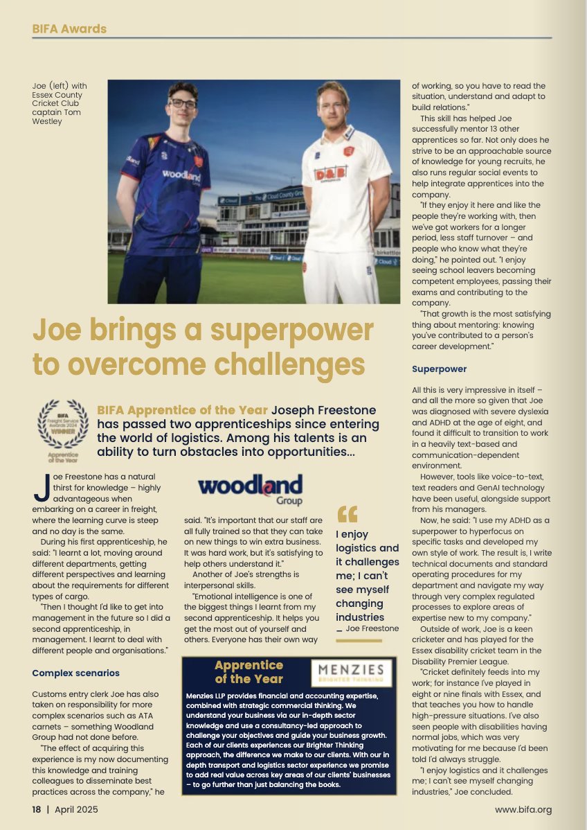WOODLAND - Woodlander Joe Freestone, BIFA's Apprentice of the Year, was ...